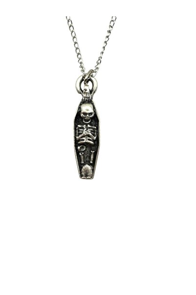 Herşey Nota Unisex Necklace with Skeleton Figure Inside Coffin – Gothic, Anti...