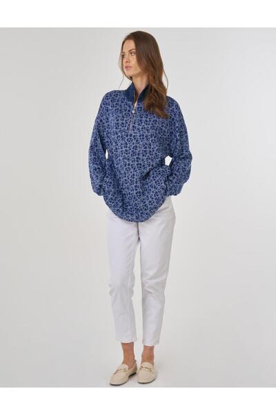 Kayra Desenli Viskon Sweatshirt İndigo