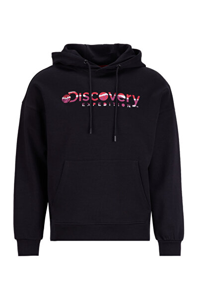 Discovery Expedition D5WL-SWT3577 Siyah Kapüşon Yaka Oversize Baskılı Kadın S...