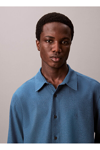 Calvin Klein Normal Gömlek Yaka Mavi Erkek Gömlek LV04LD119GROC_LS MELANGE FLANNEL EA