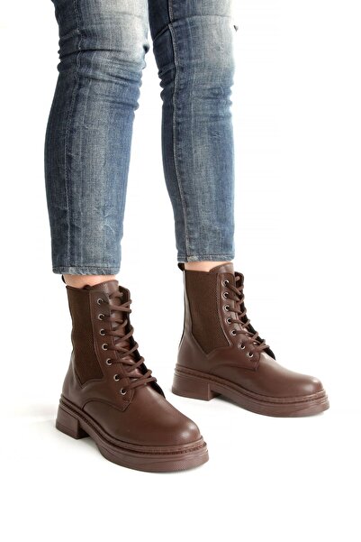 SH SİLVER MODA Kadın Postal Bot Fermuarlı Bağcıklı termo taban dikişli