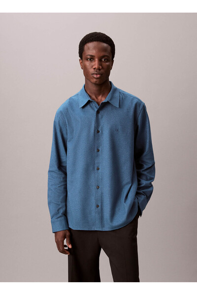 Calvin Klein Normal Gömlek Yaka Mavi Erkek Gömlek LV04LD119GROC_LS MELANGE FLANNEL EA