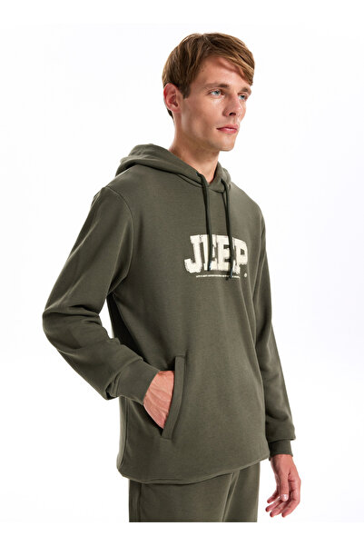Jeep Kapüşon Yaka Baskılı Haki Erkek Sweatshırt J5WM-SWT7294