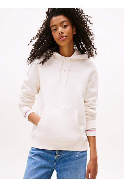 Tommy Jeans Kapüşon Yaka Baskılı Beyaz Kadın Sweatshırt DW0DW21963YBH