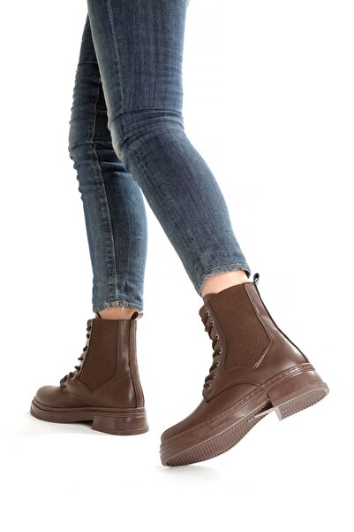 SH SİLVER MODA Kadın Postal Bot Fermuarlı Bağcıklı termo taban dikişli