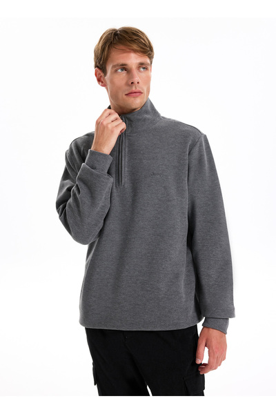 Jeep Dik Yaka Düz Antrasit Melanj Erkek Sweatshırt J5WM-SWT7222