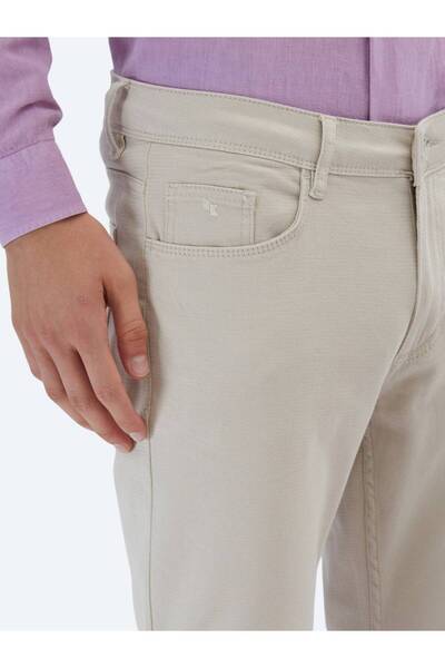 Kip Beige Straight Woven Slim Fit Casual Cotton Blended Pants