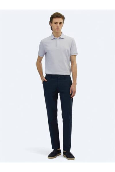 Kip Navy Blue Plain Woven Regular Fit Casual Cotton Blended Trousers