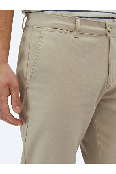 Kip Beige Plain Woven Regular Fit Casual Cotton Blended Trousers