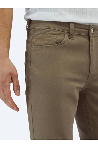 Kip Hazelnut Plain Weave Slim Fit Casual Cotton Blend Trousers