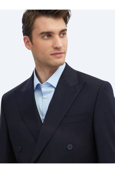 Kip Lacivert Düz Modern Fit Yün Karışımlı Takım Elbise