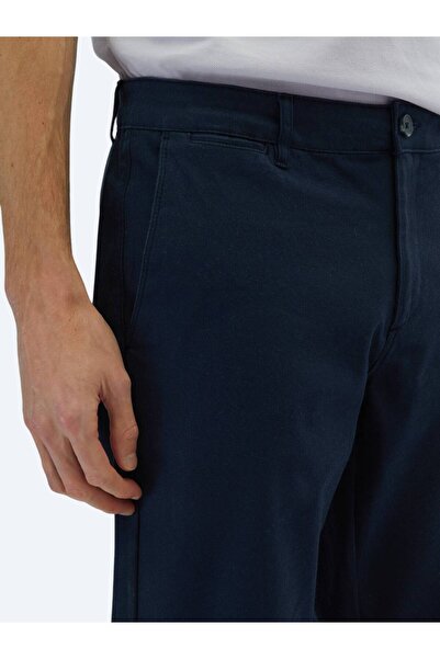 Kip Navy Blue Plain Woven Regular Fit Casual Cotton Blended Trousers
