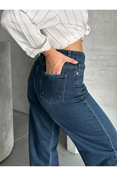 BY ELİZE Palazzo mustache enzyme wash jeans pants dark blue d2008