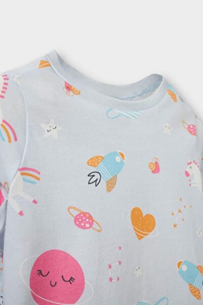 DeFacto Baby Girl Pajama Set Space Printed Long Sleeve Combed Cotton Top Long Bottom (25 Au)