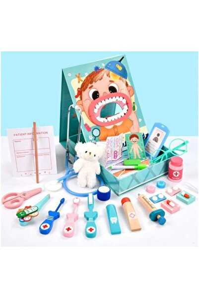 OEMN Trusa Educativa Doctor Dentist din Lemn Pentru Copii Verde