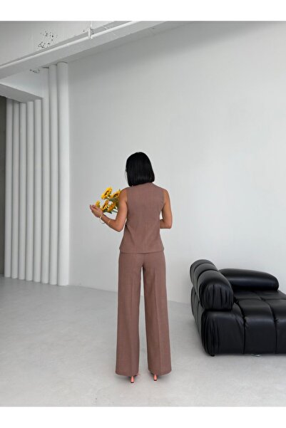 shopivastore Tina Asymmetrical Linen Vest Pants Set