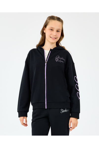 SKECHERS G Lw Fleece Full Zıp Sweatshirt Büyük Kız Çocuk Siyah Sweatshirt SK2520009-1602