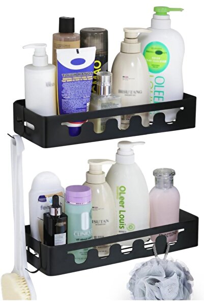Jsver Set de 2 rafturi de duș, oțel inoxidabil, negru, 33,3 x 12,8 x 6 cm / 3...