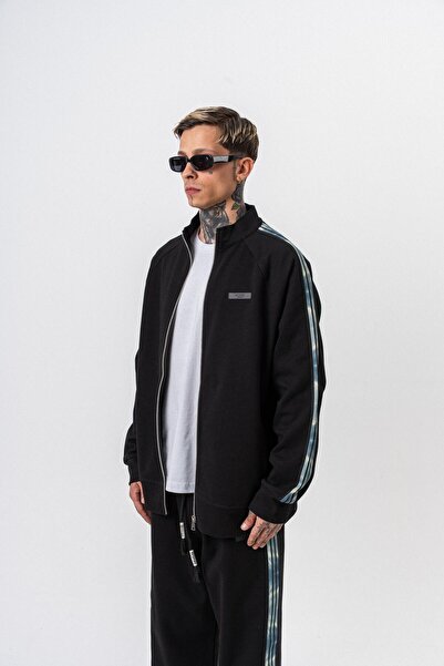 Respire Чоловічий темний смугастий светр з коміром-стійкою, подвійною блискавкою та великим розміром, чорний