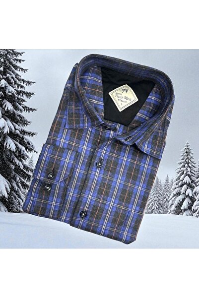 EREN STYLE Cămașă clasică din țesătură de flanel de iarnă, 100% bumbac, cu mâ...