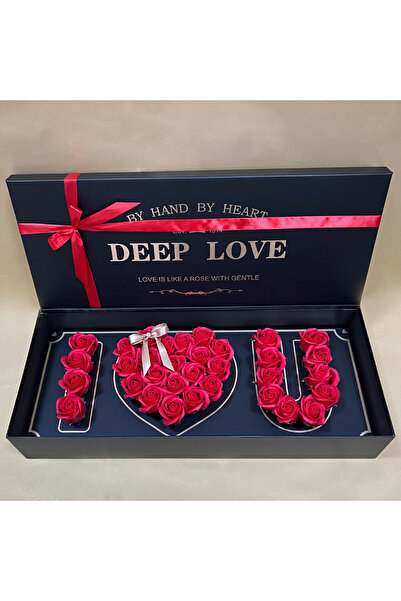 velve Cutie cu trandafiri din sapun si text, "I LOVE YOU", rosu, Rosu