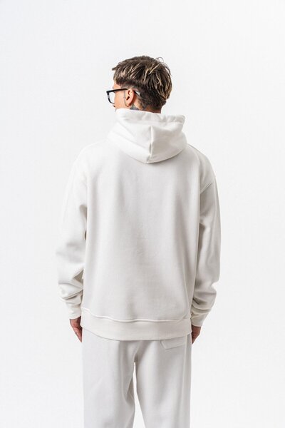 Respire Men's Text Detailed Hooded Basic Oversize Hoodie Ecru