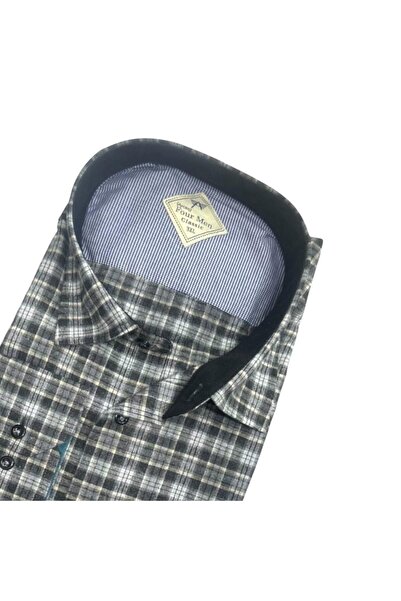 EREN STYLE Cămașă clasică din țesătură de flanel de iarnă, 100% bumbac, cu mâ...