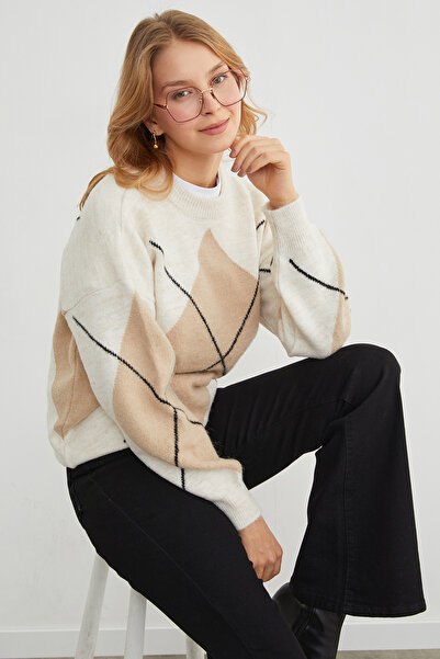 Fulla Moda Πουλόβερ Oversize με διαμαντένιο σχέδιο