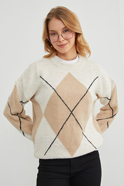 Fulla Moda Πουλόβερ Oversize με διαμαντένιο σχέδιο