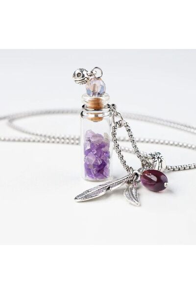 XTERRA Bottle Pendant with Natural Amethyst Crystals and Angel Wings