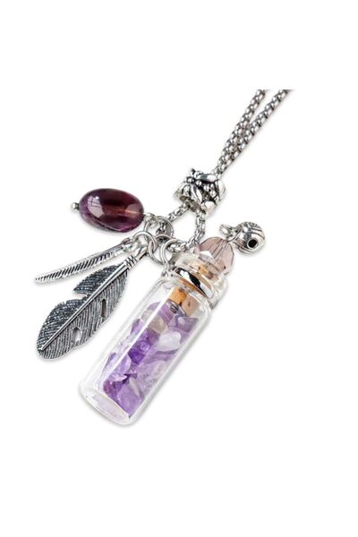 XTERRA Bottle Pendant with Natural Amethyst Crystals and Angel Wings