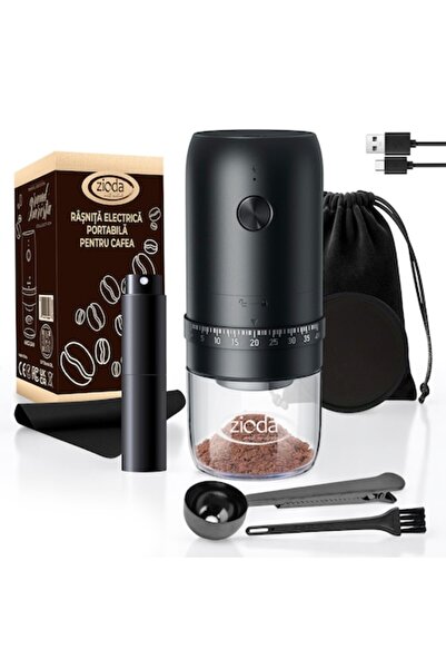 zioda smart essentials Râșniță de cafea electrică portabilă, Zioda Smart Essentials®, bavură ceramică, dimensiune reglabilă a măcinăturii cu