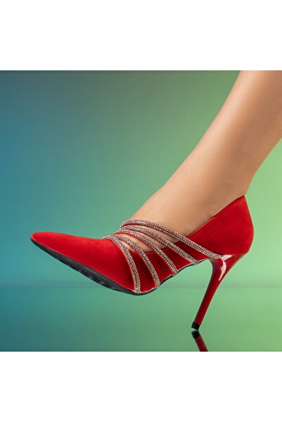 BMoD Women's red suede shoes with a thin heel MOD13911