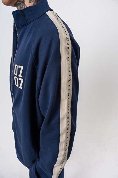 Respire Ανδρικό φούτερ με 7 ρίγες με λεπτομέρεια με όρθιο γιακά με διπλό φερμουάρ Oversize Navy Blue