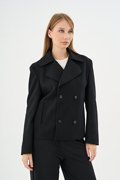 Danger Women's Oversize Double-Breasted Cashmere Coat Jacket Black