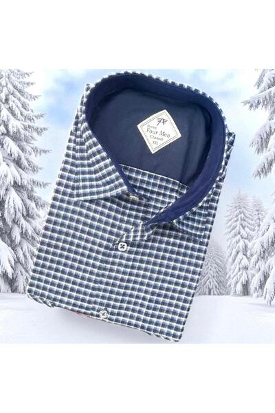 EREN STYLE Cămașă clasică din țesătură de flanel de iarnă, 100% bumbac, cu mâ...