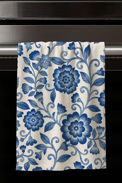Else Dekor Vintage Blue Patterned Decorative Washable Cotton Kitchen Oven Hand Towel