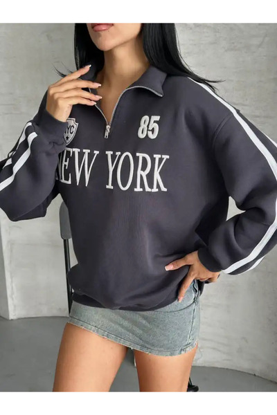 cemo Half Zippered Newyork Written Sweat