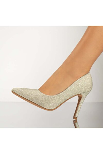 Modlet.ro Γυναικεία χρυσά γυαλιστερά παπούτσια με τακούνι MOD13835