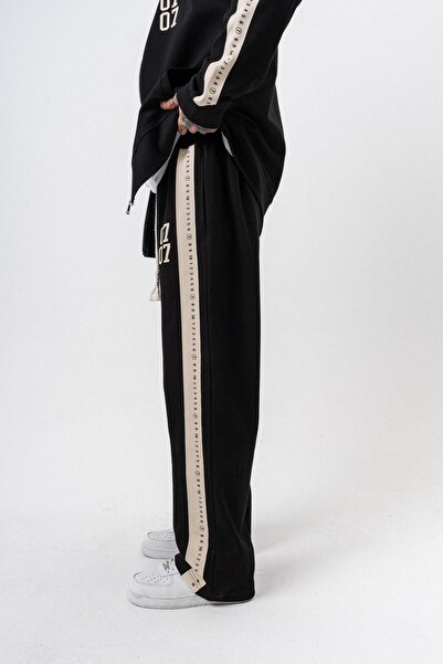 Respire Men's 7 Stripe Detailed Winter Doubleface Baggy Sweatpants Black