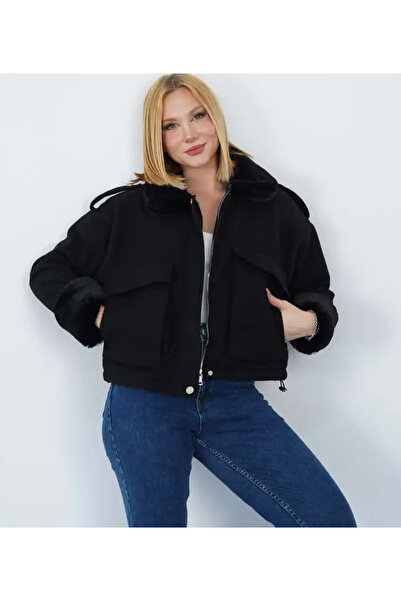 cemo YAKASI PELUŞ CEPLİ MONT