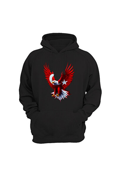 WİDİ Hanorac cu buzunar cangur, cu imprimeu cu steagul Turciei, stea și vultu...