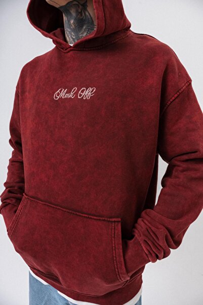 Respire Ανδρικό μπλουζάκι με κουκούλα με στάμπα, που πλένεται, με κουκούλα, μεγάλου μεγέθους, μπορντό