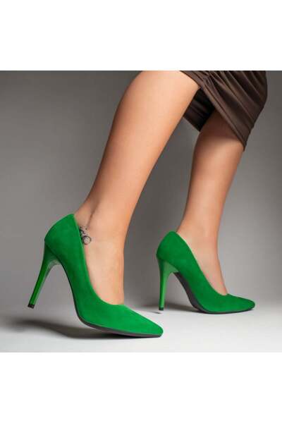 BMoD Pantofi stiletto din piele întoarsă verde pentru femei MOD13043