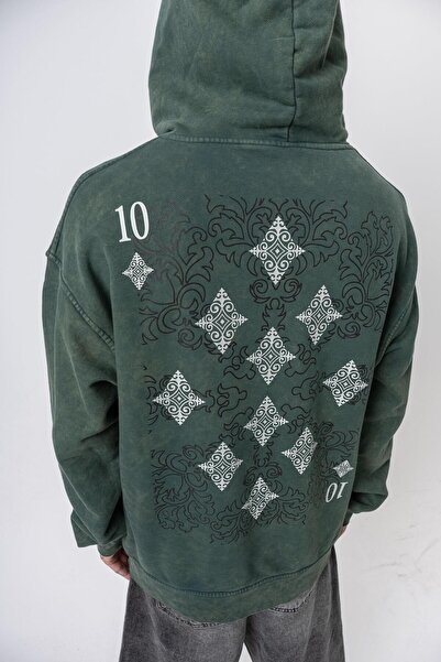 Respire Ανδρικό φούτερ με κουκούλα 10 εμπριμέ που πλένεται, υπερμεγέθη, πράσινο