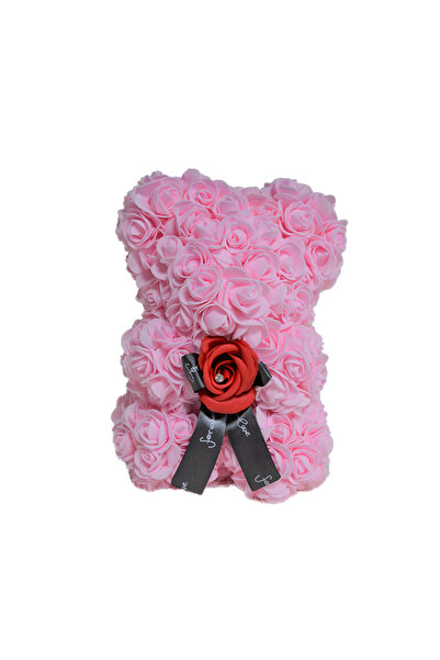 velve Ursulet floral roz cu rosu din Trandafiri 25 cm, decorat manual, cutie ...