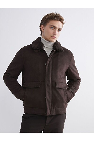 LC Waikiki Ανδρικό παλτό από σουέτ με γιακά πουκάμισο SOUTHBLUE Standard Fit