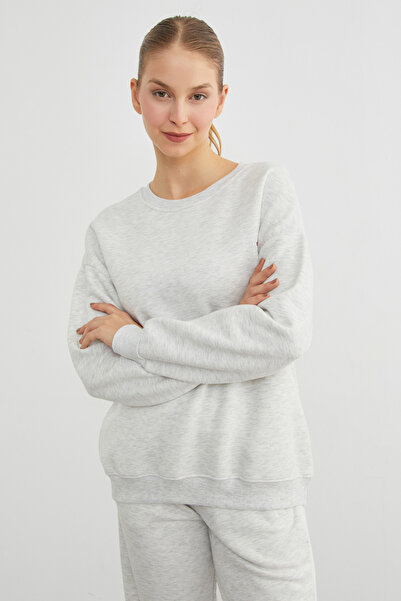 Fulla Moda 3 İplik Kalp Baskılı Bisiklet Yaka Sweatshirt