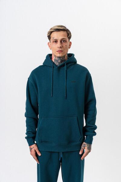 Respire Erkek Yazı Detaylı Kapüşonlu Basic Oversize Hoodie Zümrüt