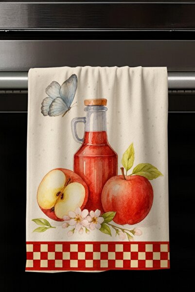 Else Dekor Red Apple Juice Patterned Decorative Washable Cotton Kitchen Oven Hand Towel
